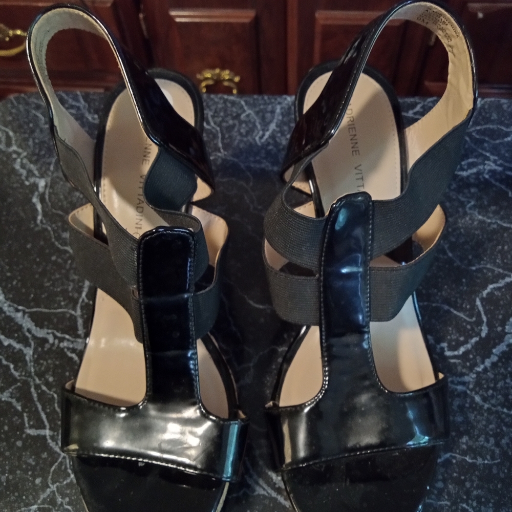Adrienne Vittadini Black Patent Sandals